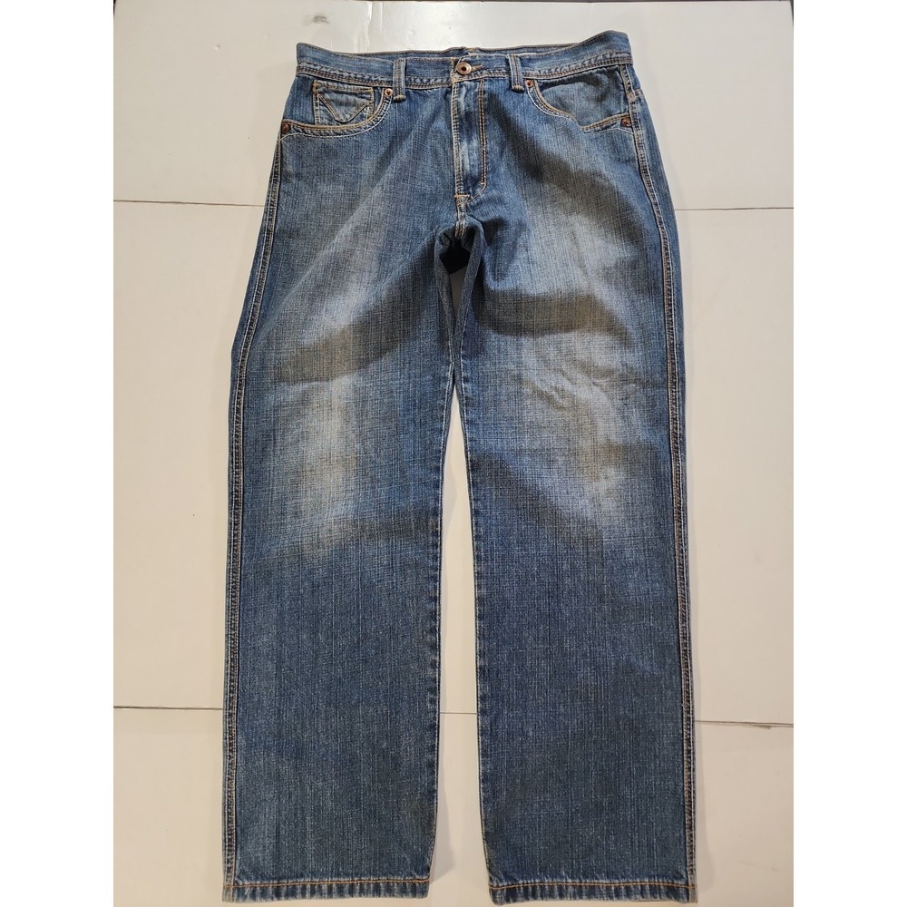 DKNY California Mens Jeans 34x30 Blue Relaxed Straight Flap Pocket Embroidered